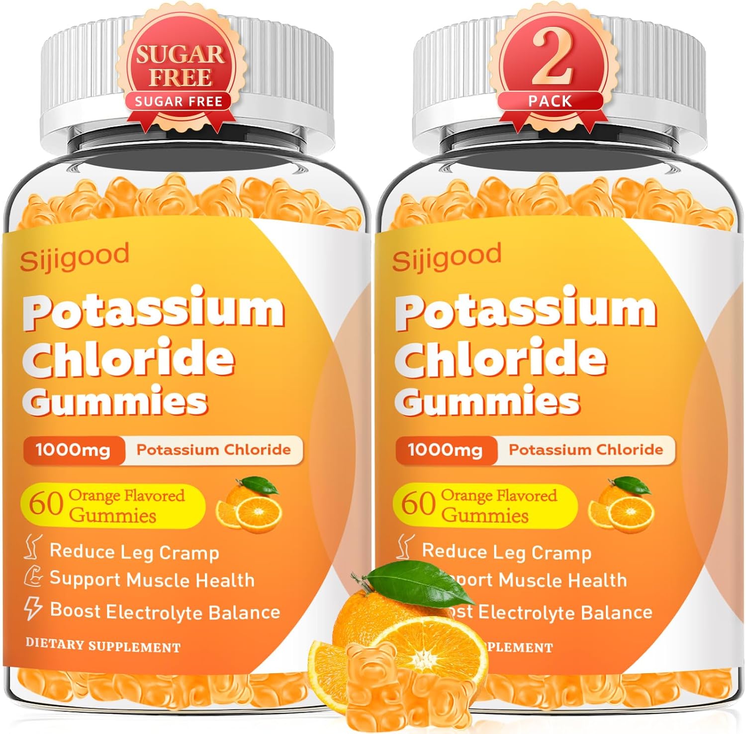 Sugar Free 2 Pack Potassium Gummies, Potassium Chloride 1000mg for Adults, Potassium Supplement for Women & Men, Electrolyte Balance, Prevent Leg Cramp, Support Muscle & He♡rt Health, 120 Count