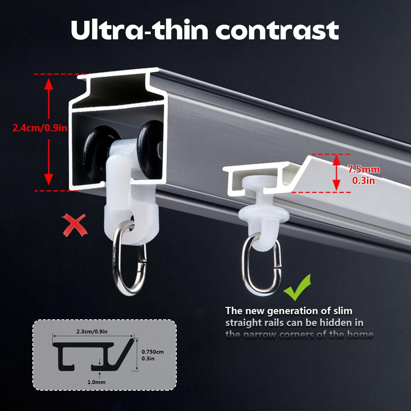 Tringle à rideaux ultra fine blanche de 120 cm avec embouts en alliage et support caché – Tringle à rideaux lisse et silencieuse pour une décoration d'intérieur élégante et une installation facile