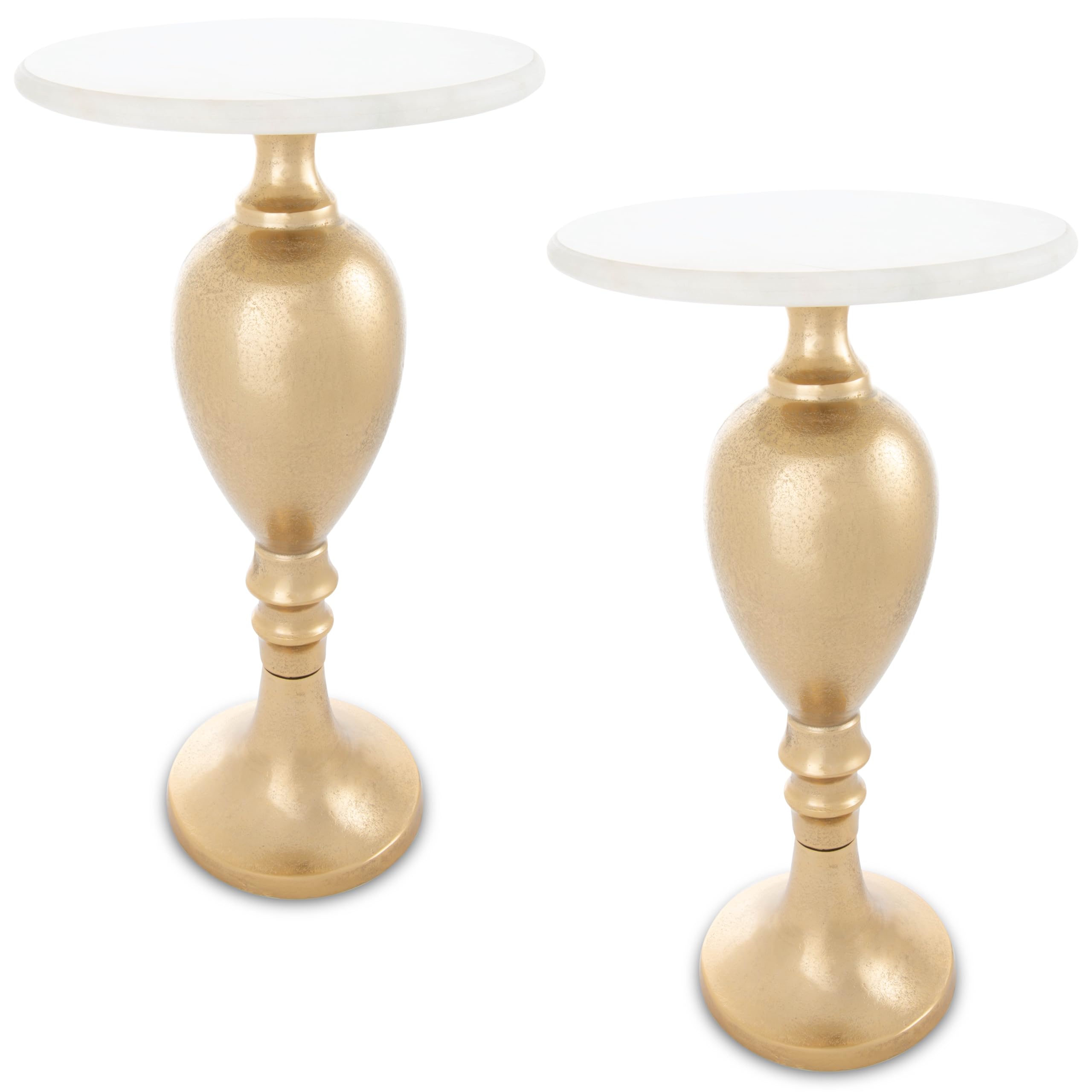 OBJET D'ART Small Round Gold End Tables, Orne, 22'' Height, Vintage Metal Accent, Side, Pedestal, Coctail and Drink Tables for Living Room and Small Spaces