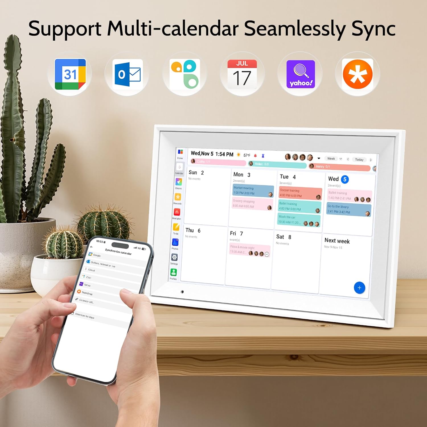Digital Calendar, 10.1'' Electronic Calendar Chore Chart, Smart WiFi Touchscreen Interactive Family Schedules, Electronic Organizer for Monthly, Weekly and Daily Agenda