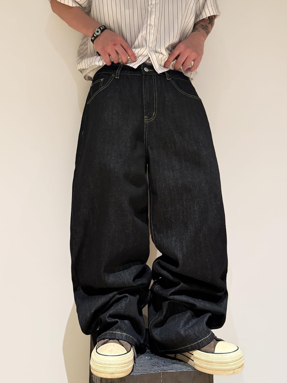 Men's Hip-hop Embroidered Baggy Jeans Loose Fit Denim Black Trousers - Image 2