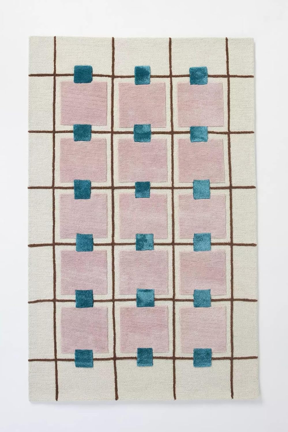 Hand Tufted Wool Area Rug – Greer Modern Geometric Collection – Soft Minimalist Squares Design for Living Room, Bedroom & Luxury Home Décor Mauve, Green, Taupe Available (Mauve, 7X10 FEET)