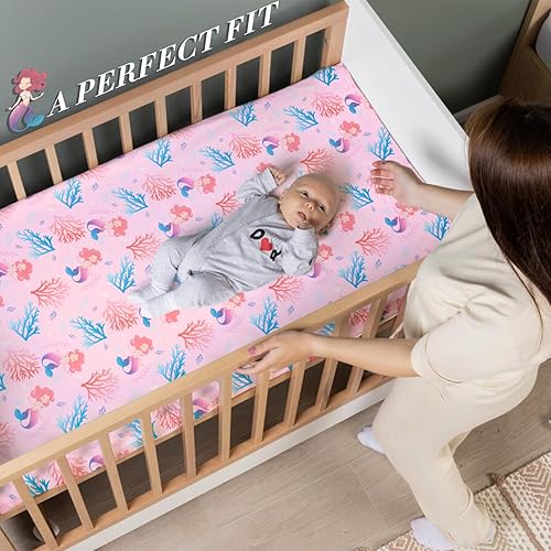 Miniatura 2 de UOMNY Sábana bajera ajustable para cuna para niñas, para colchones estándar de cuna, transpirable, 28 x 52 pulgadas, color rosa
