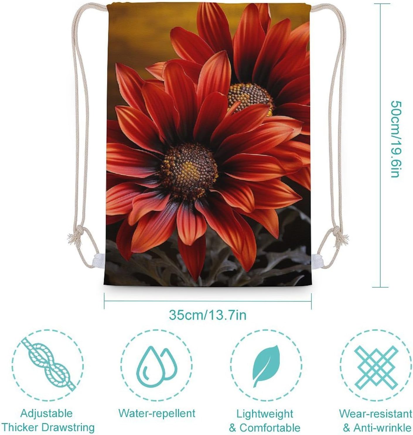 Drawstring Backpack Red Sunflower Printed Sport Gym Drawstring Bag Lightweight Cinch Sacks Backpack Drawstring Bags for Yoga Sport Gym Beach Travel Backpacks
