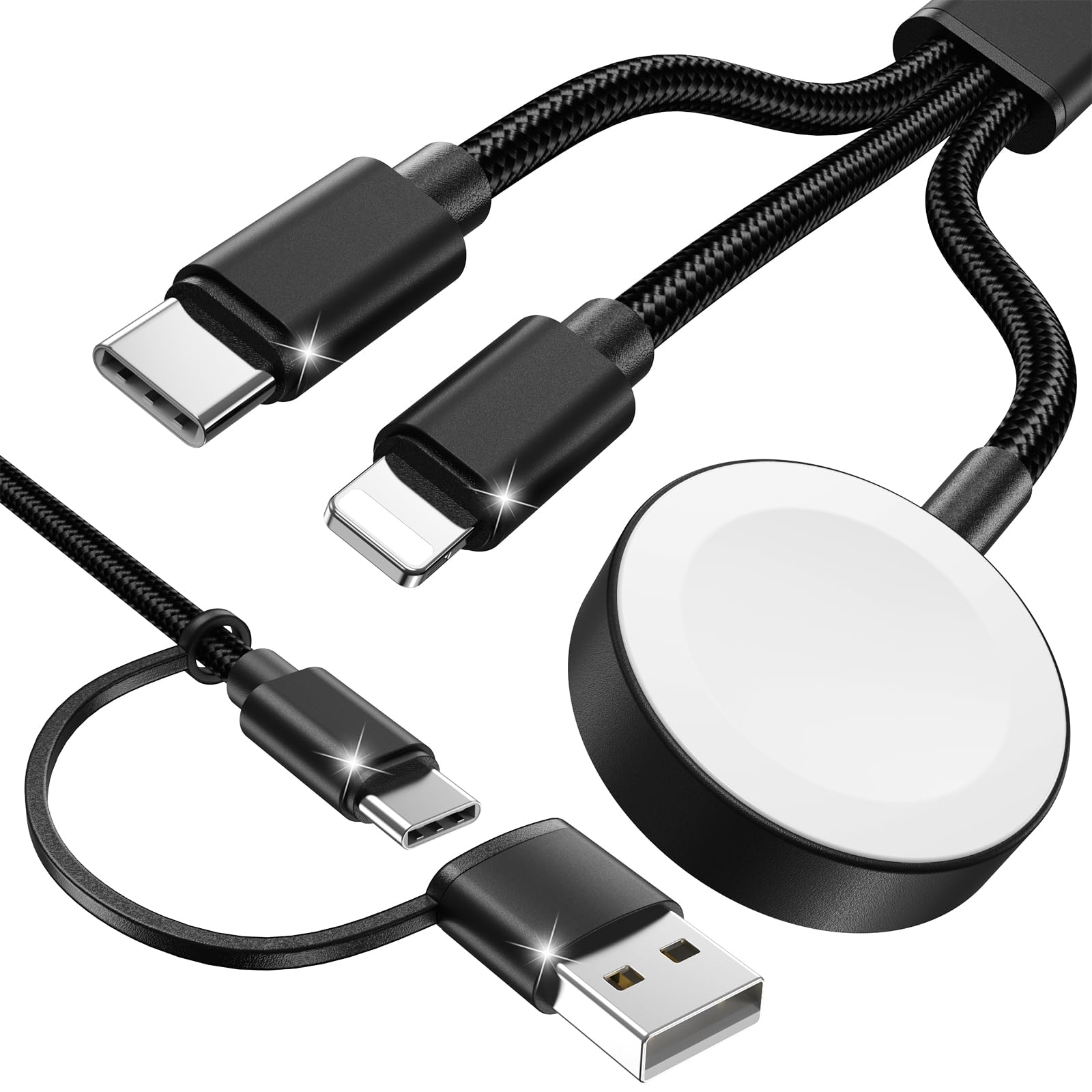 Amasuki 3 in 2 USB C Kabel für Apple Watch Ladekabel Multi Ladekabel iPhone und Apple Watch Ladestation Kompatibel mit iWatch Ultra/SE/11/10/9/8/7/6/5/4/3/2/1 iPhone 17-11/Galaxy S23-Schwarz