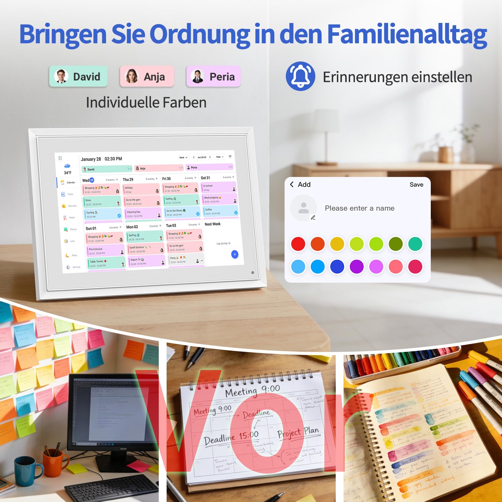 Digitaler Kalender, 10,1 Zoll Wandkalender Familienplaner mit 32GB Speicher, Intelligenter Tischkalender, Digitaler Bilderrahmen Terminplaner,Smart Kalender Synchronisierungsplan