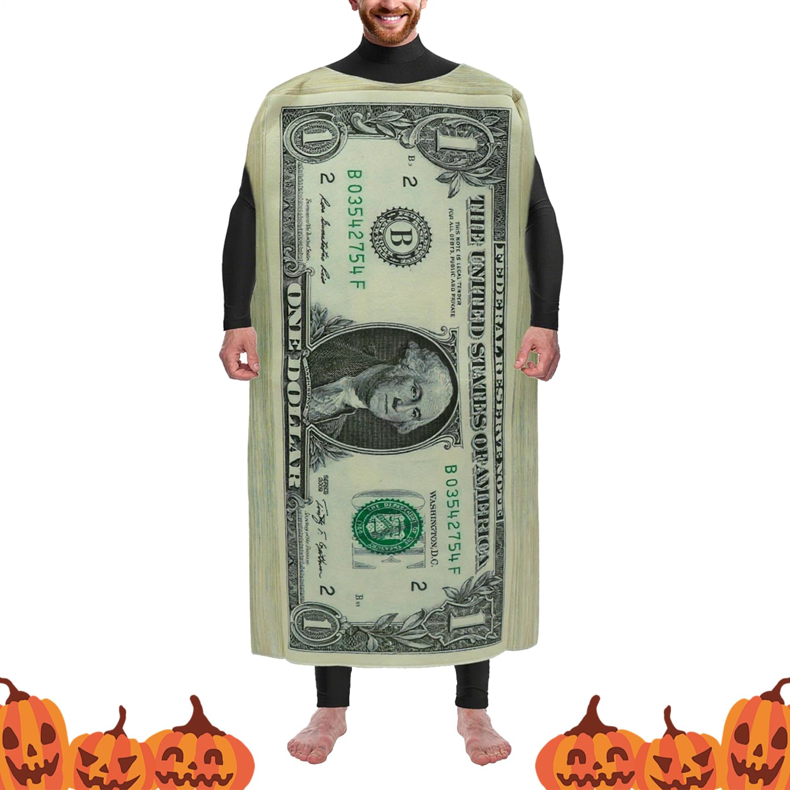 Dollar Bill Costumes - Dress-Up Bill Outfit for Adults - 1 Dollar Clothes Holiday Cosplay Outfit for Family Halloween Men Women Festive Themed Event Carnivals Theater Photography Props
