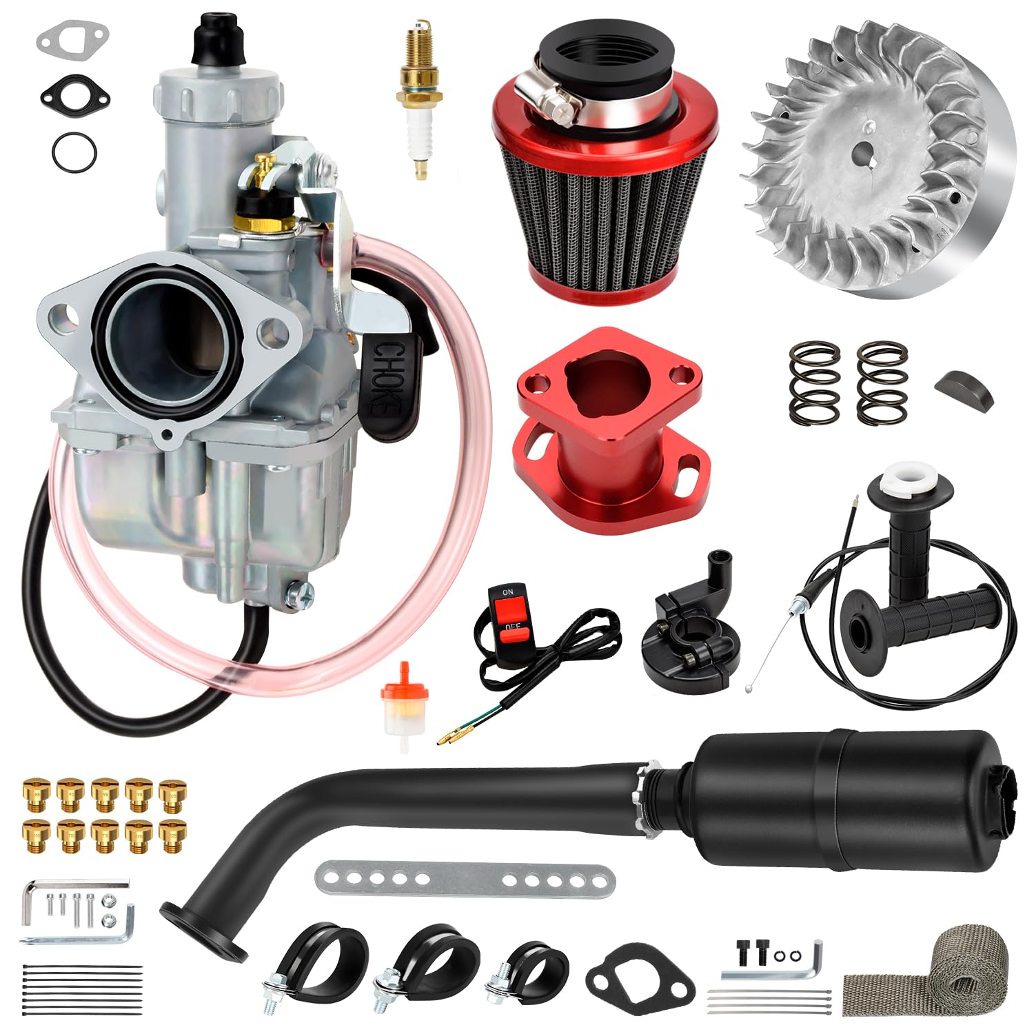 Photo 1 of FVRITO VM22 Carburetor Flywheel Stage 2 Kit Compatible with Predator 212 Non Hemi Engine Coleman CT200U CT200U-EX BT200X Mini Bike 212cc 196cc GX200 KT196 Go Kart Parts Exhaust Pipe Throttle Assembly