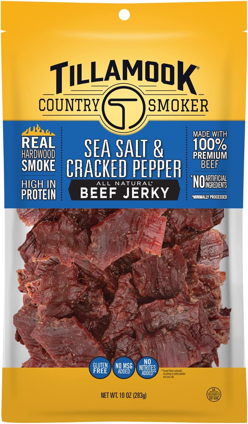 All Natural, Real Hardwood Smoked Sea Salt & Cracked Pepper Beef Jerky, 10 oz Bag