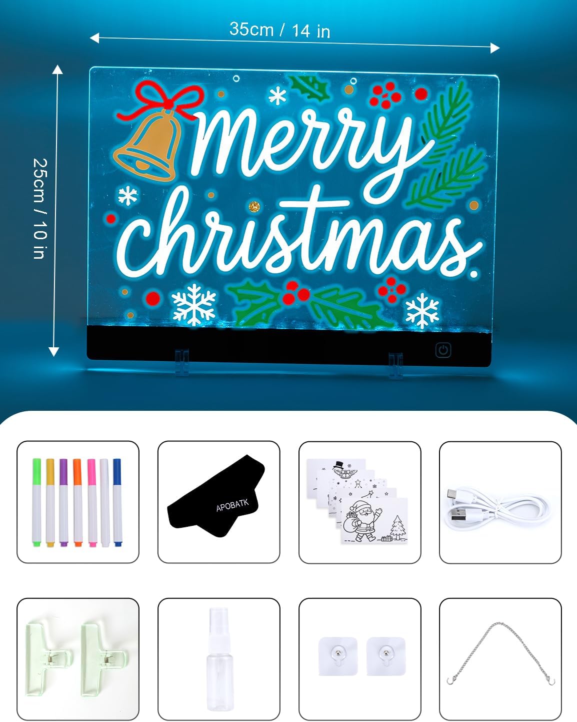 LED Drawing Board for Kids, 14"x10" 7-Color Touch Glow Pad, Rechargeable Acrylic Dry Erase Board with Stand, Easter Basket Stuffers, Birthday Gift for Boys Girls, Light Up Message Board Night Light