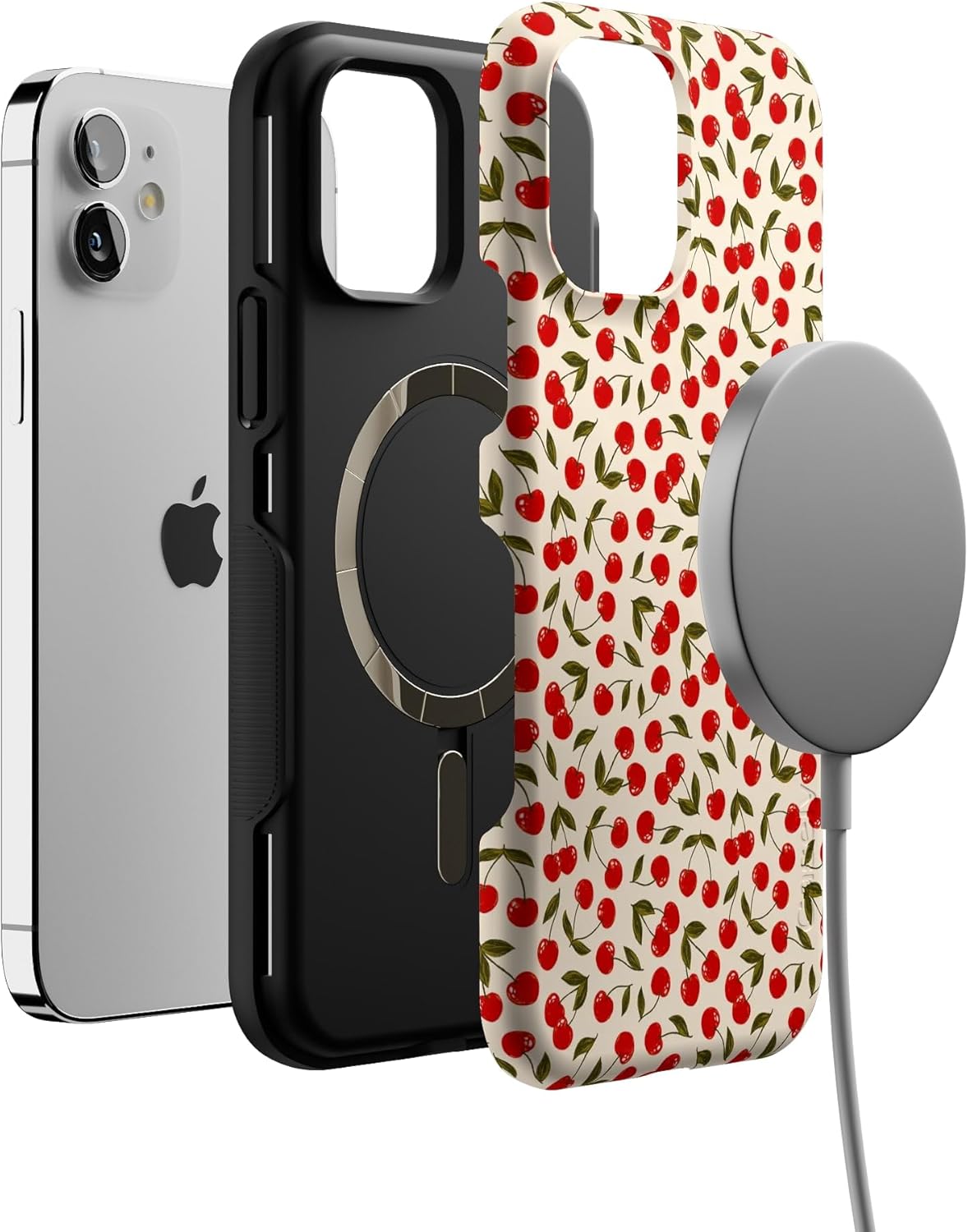 Casely iPhone 12/12 Pro Case | Cherry on Top | Red Cherries | Bold Protective Design | MagSafe Compatible Design