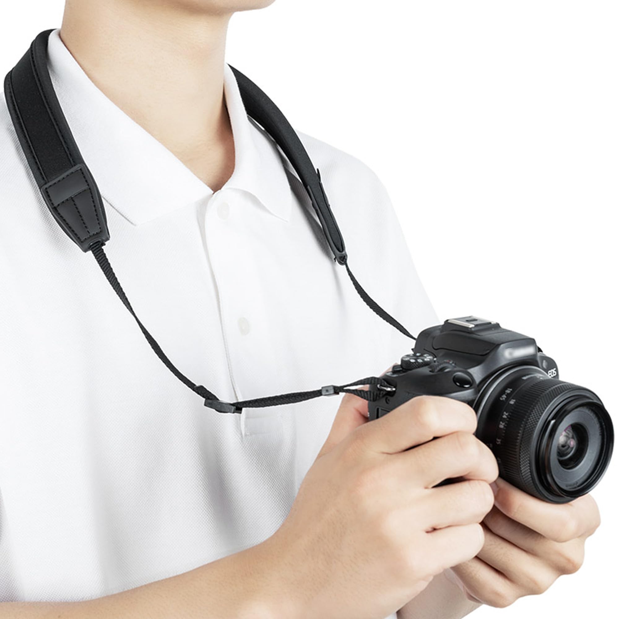 JJC Neoprene Neck Strap for Canon R50 R50V R100 M50II Mirrorless Cameras with Compact Strap Slot Lug Width Larger than 7.9mm (Neoprene Length 124cm, Width 3cm) (Black)