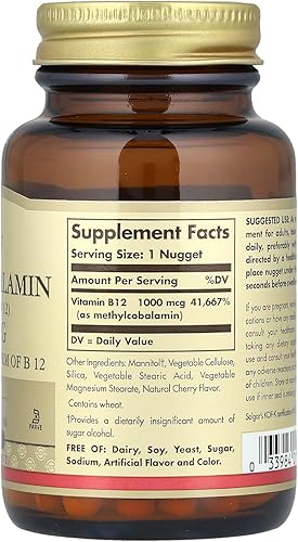 Miniatura 4 de Solgar Metilcobalamina 1000 mcg, 60 pepitas - Apoya el metabolismo energético - Forma activa de vitamina B12 lista para el cuerpo - Vitamina B - Sin