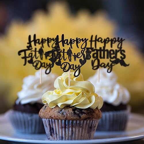 Miniatura 4 de Paquete de 24 adornos para cupcakes con purpurina para el Día del Padre, para el Día del Padre, amor, papá, bigote, decoraciones de cumpleaños,