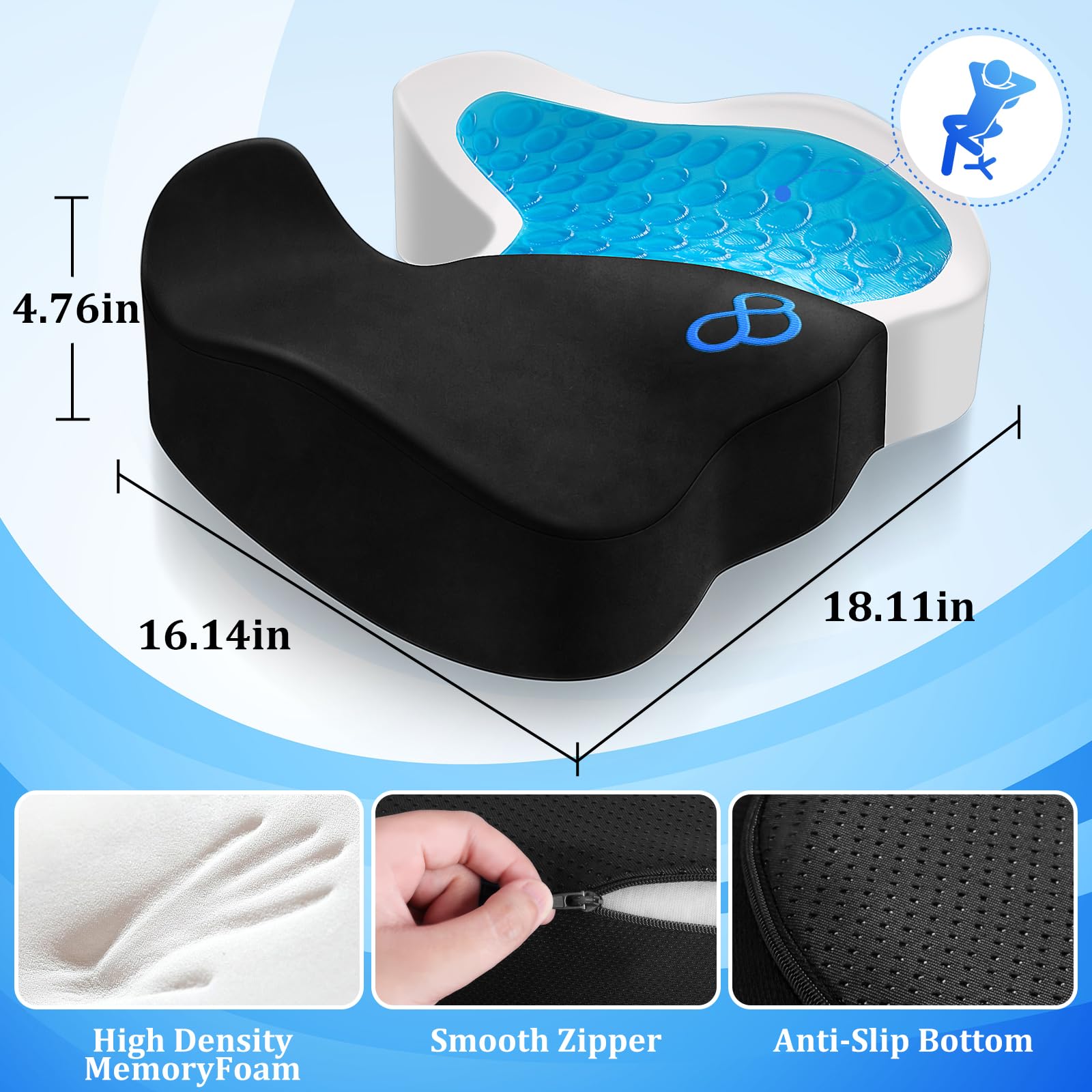 CushyOasis Cuscino per Seduta Ergonomico, Nero