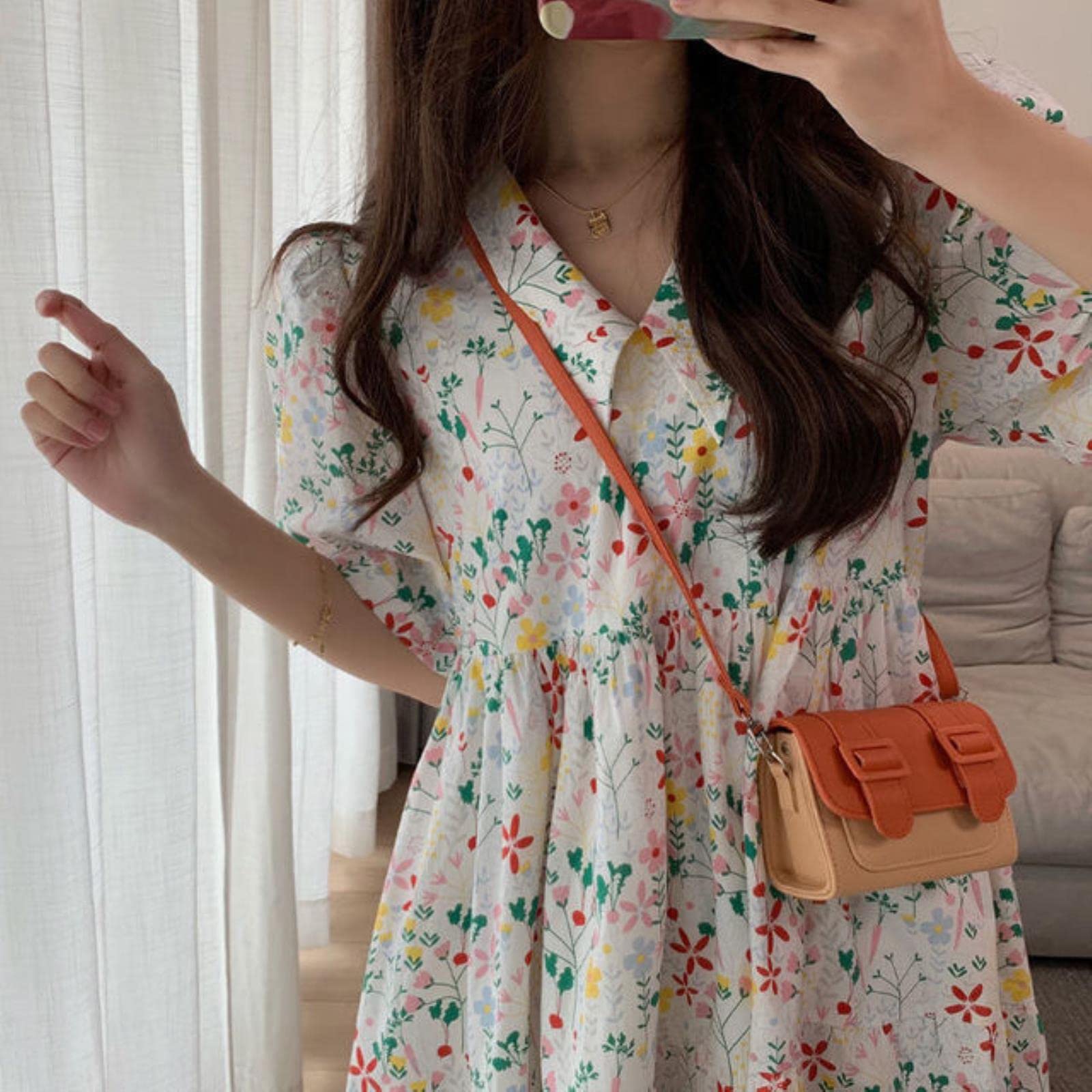 Dresses Women Summer Kawaii Japanese Style Floral Empire Turn-down Collar Female Cute College Folds All-Match Casual Loose Chic Fashion