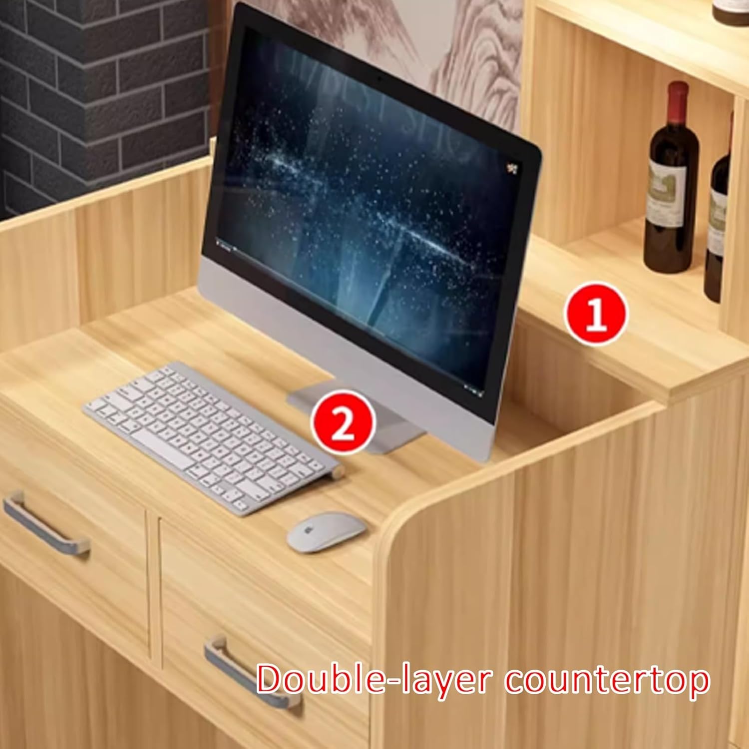 JKGHK Reception Desk, Small Front Desk, Modern Retail Counter with Two Storage Drawers, Salon Counter Table Reception Counter for Store, Hotel, Supermarket(Natural,23.6in/60cm)