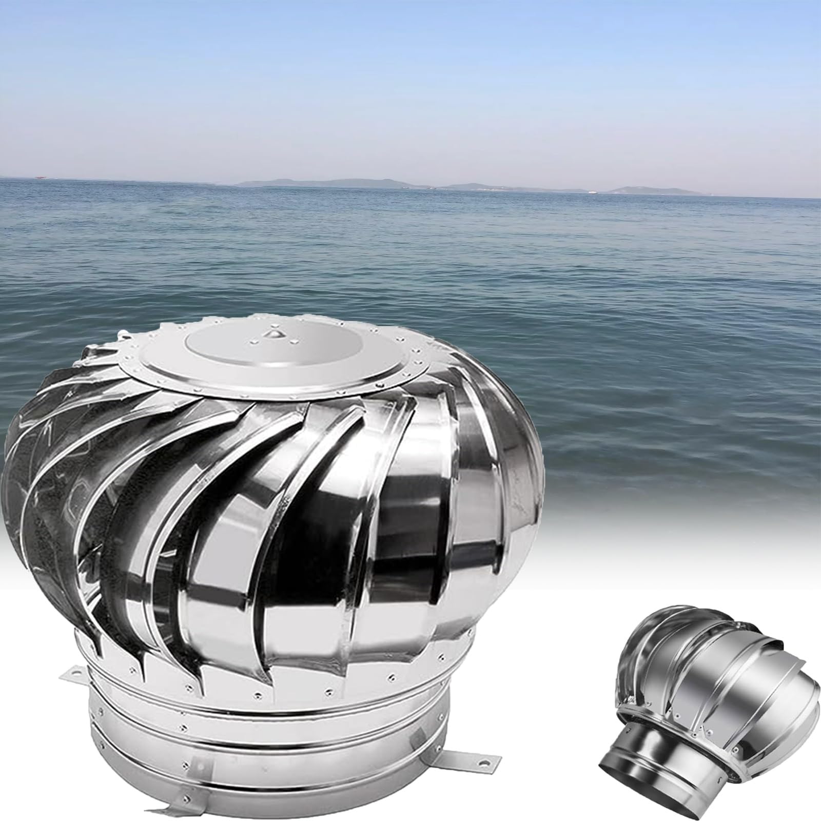 Turbine de toit 304 de 450 mm - Pas de raccordement électrique nécessaire - Faible bruit - Convient pour l'extérieur - Pour maisons, usines, greniers, fermes - Bouchon de ventilation étanche