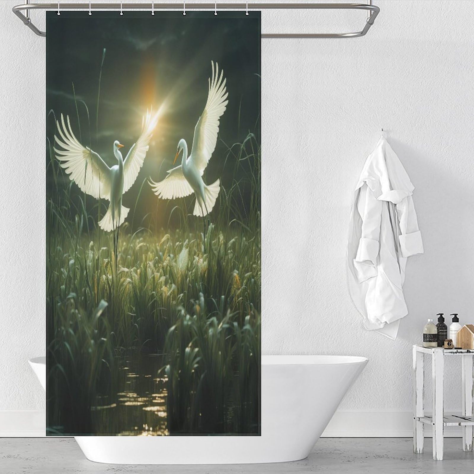 Rideau de douche anti-moisissure lavable en tissu imperméable blanc 92x183 cm