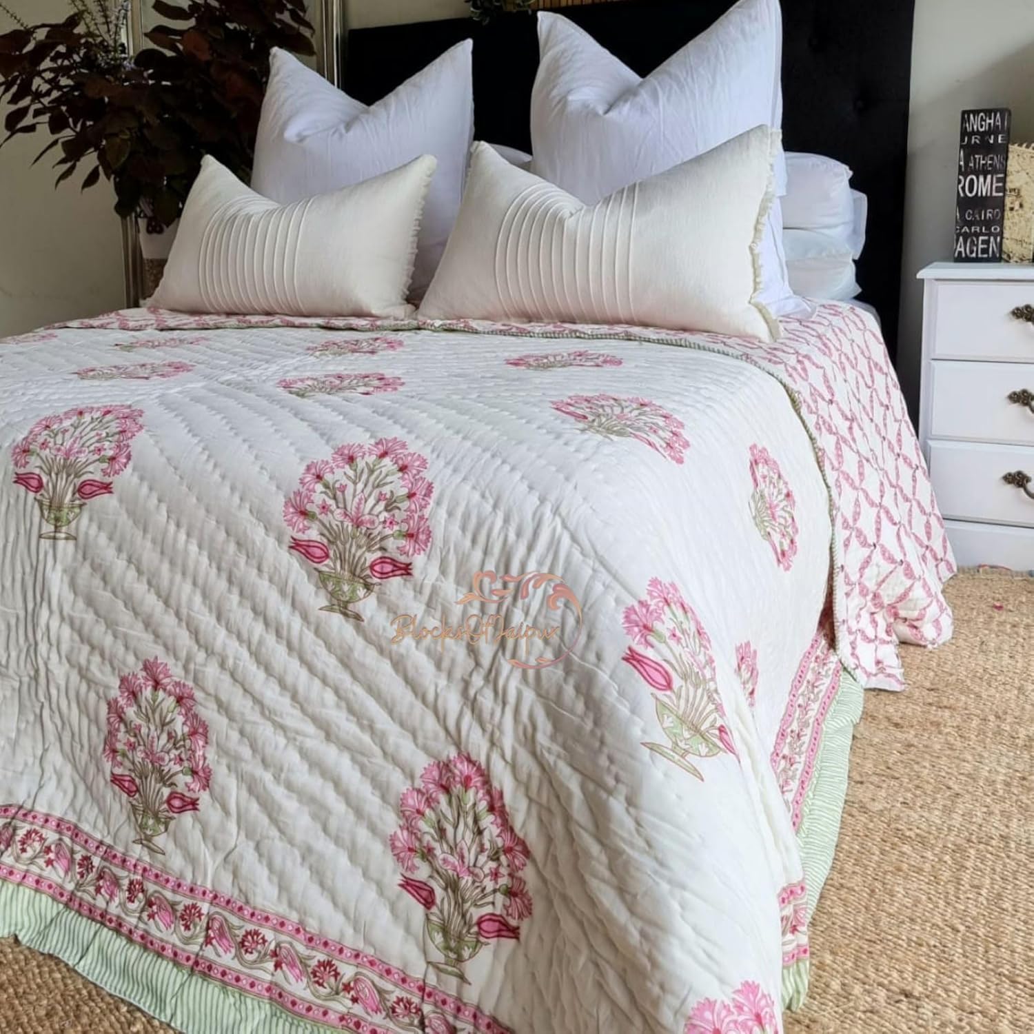 Reversible Cotton AC Blanket for Double Bed | 400 TC Soft Quilt/Razai | Jaipuri Print Comforter | 90 x 105 Inches (Style-3) (Double)-image-41