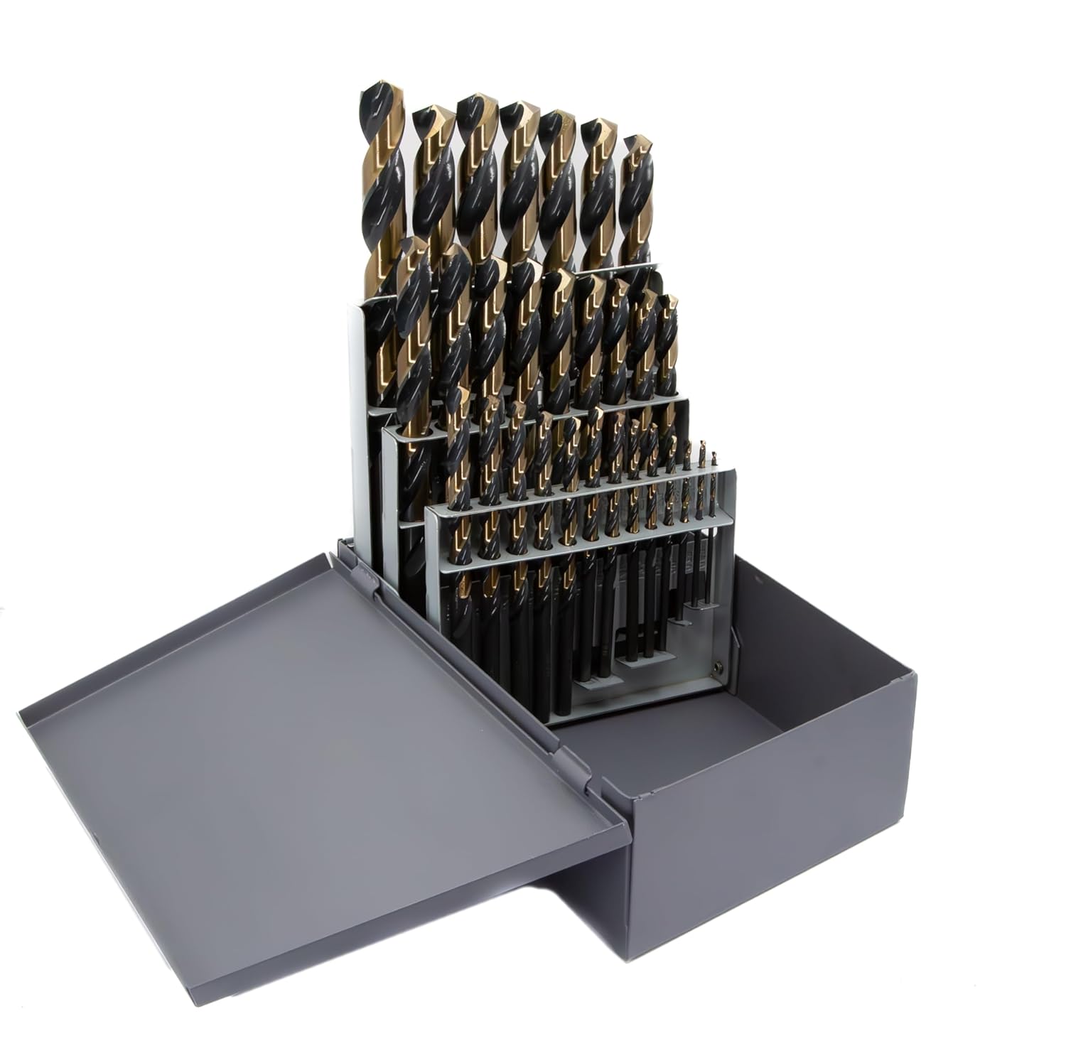 Drill America 29 Piece Mechanics Length High Speed Steel Drill Bit Set in Metal Case (1/16" - 1/2" x 64ths), KFD Series