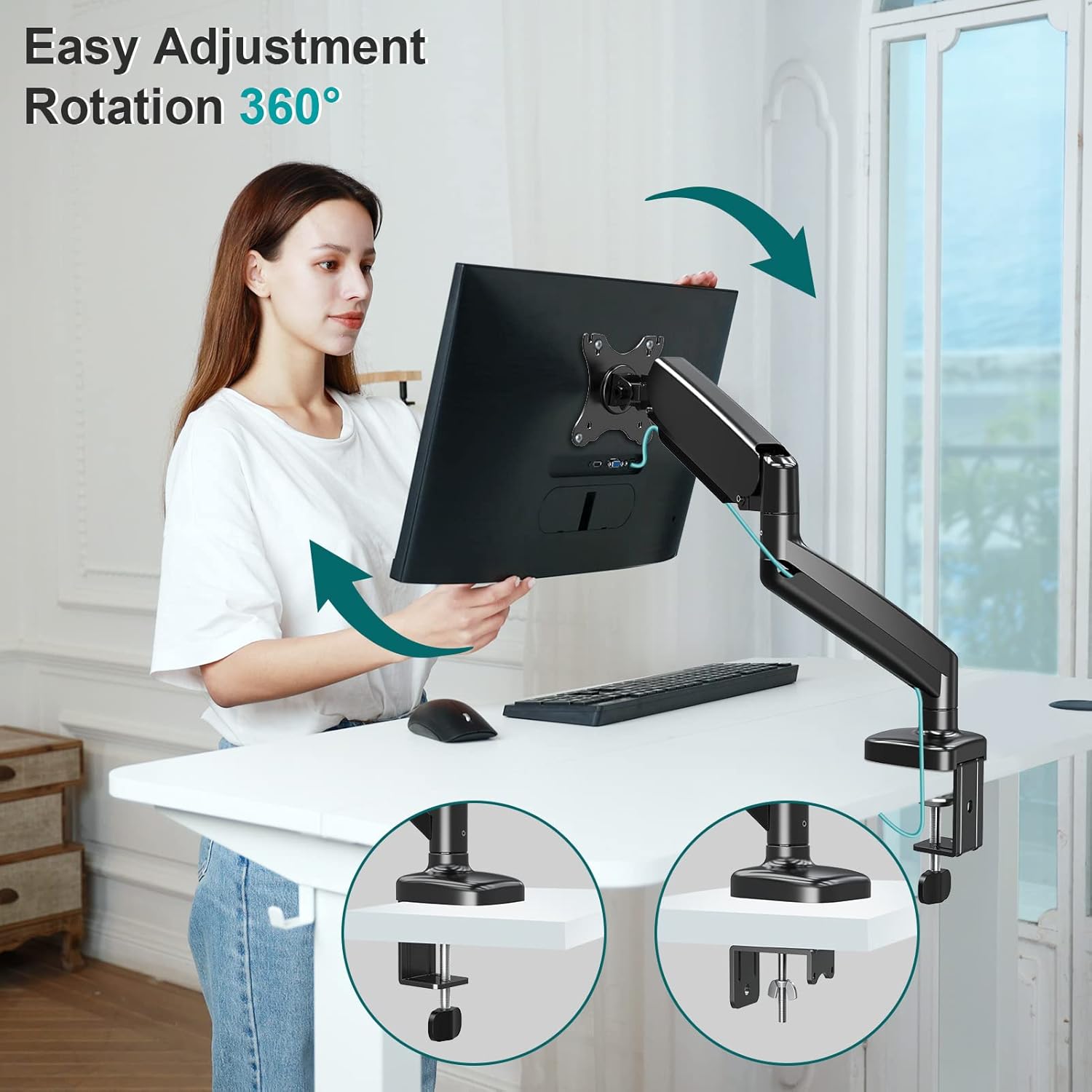 MOUNT PRO Single Monitor Desk Mount - Articulating Gas Spring Monitor Arm, Removable VESA Mount Desk Stand with Clamp and Grommet Base - Fits 13 to 32 Inch LCD Computer Monitors, VESA 75x75, 100x100 : Electronics