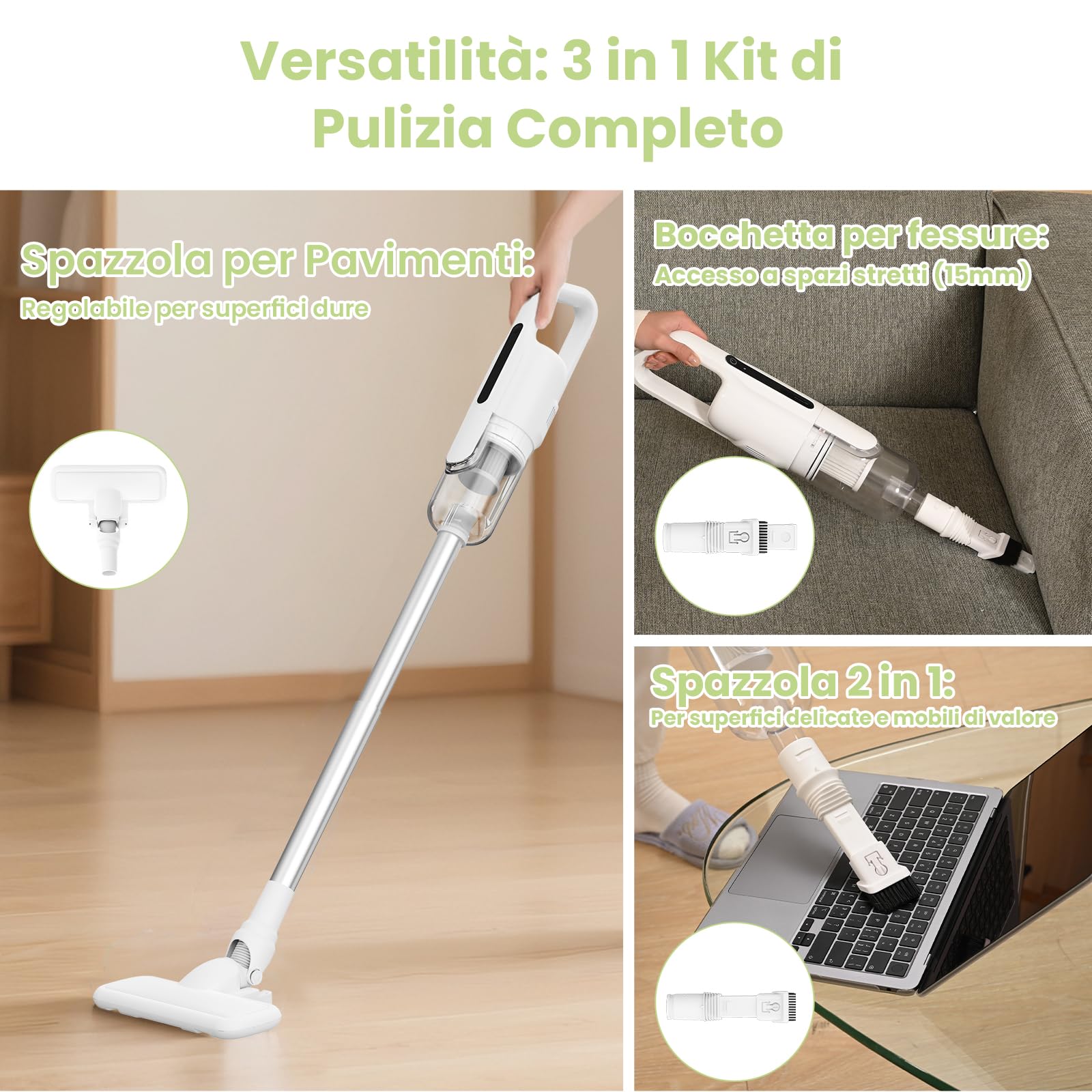 Suirviz U5PRO Aspirapolvere Senza Fili, 28,000Pa Potente Aspirazione, 35Min di Autonomia, Scopa Elettrica Ultra Leggera con Filtro HEPA, Testa Rotante, per Peli di Animali, Pavimenti Duri, Casa e Auto