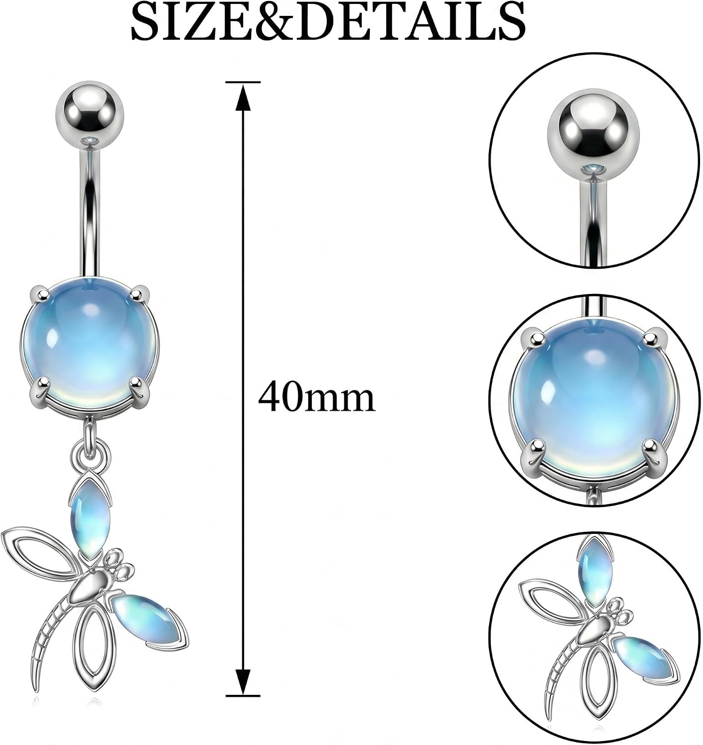 Dragonfly Moonstone Belly Button Ring for Women 925 Sterling Silver Dragonfly Belly Button Ring Minimalist Belly Bar Jewelry Gift