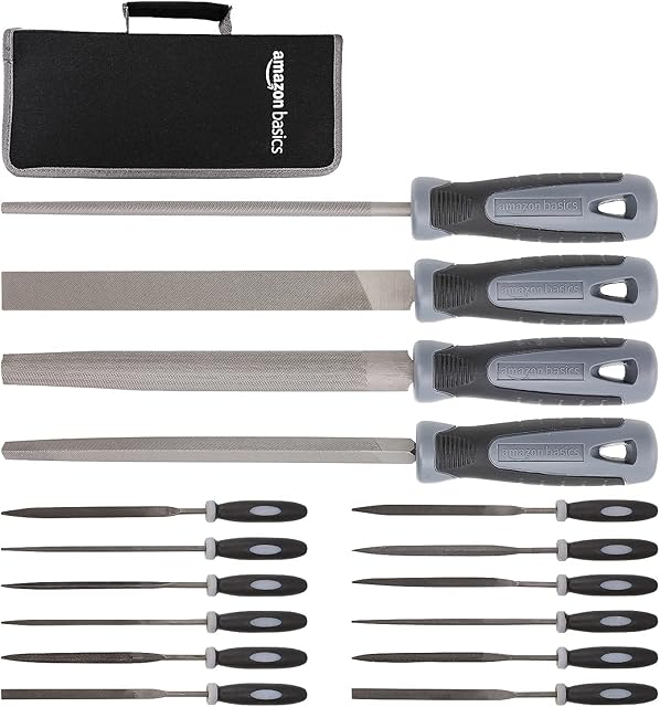 Amazon Basics File Set with Carry Case - T12 Drop Forged Alloy Steel - Includes 4-Piece Large Files and 12-Piece Needle Files