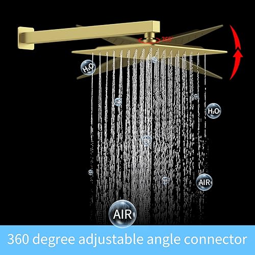 Miniatura 2 de Sistema de ducha de grifo de ducha montado en la pared con cabezal de ducha de lluvia de 10 pulgadas y grifo de ducha de mano, acabado dorado