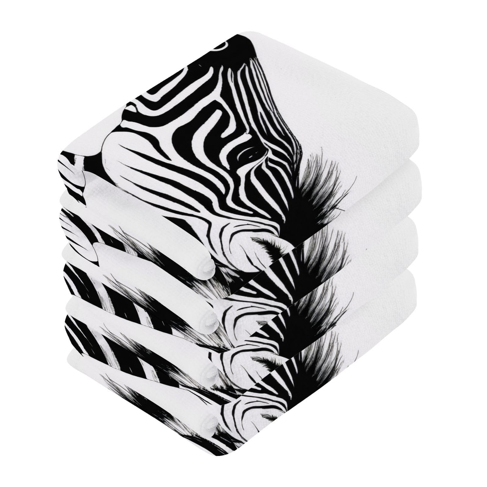 YANENDIE Zebra Pattern Washcloths Towels, Highly Absorbent and Soft Cotton Face Cloths, 6 Pack Quick Dry Wash Cloths - 12 X 12 Inches