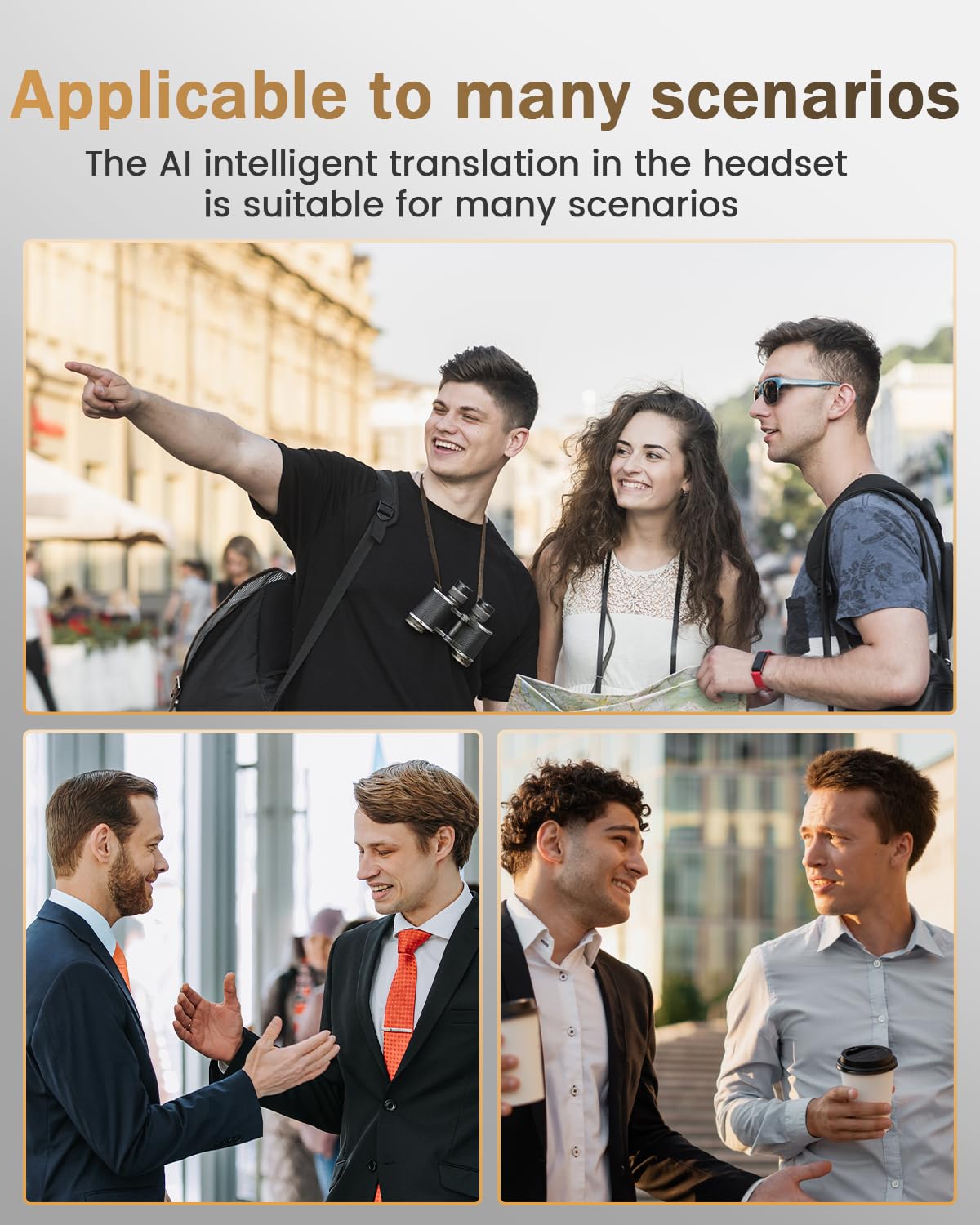 MONODEAL AI Cuffie Traduzione Simultanea,traduttore simultaneo vocale, auricolari open-ear, Bluetooth 5.4, traduzione in tempo reale per 134 lingue, ideali per viaggi, studio e lavoro