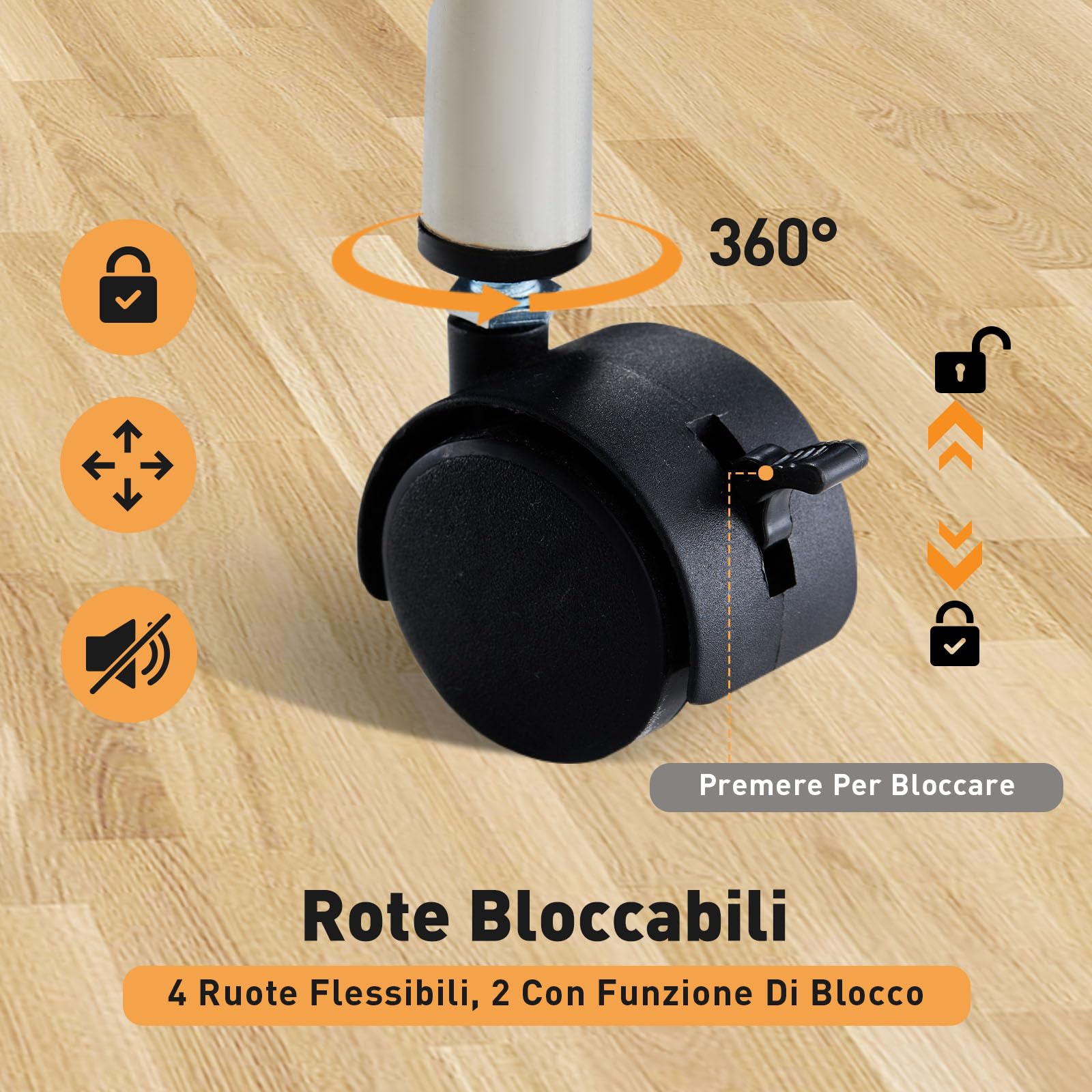 Carrello con ruote, in acciaio inox, con 3 cestini, con ruote bloccabili, girevole a 360°, carrello da cucina, carrello multiuso per cucina e bagno