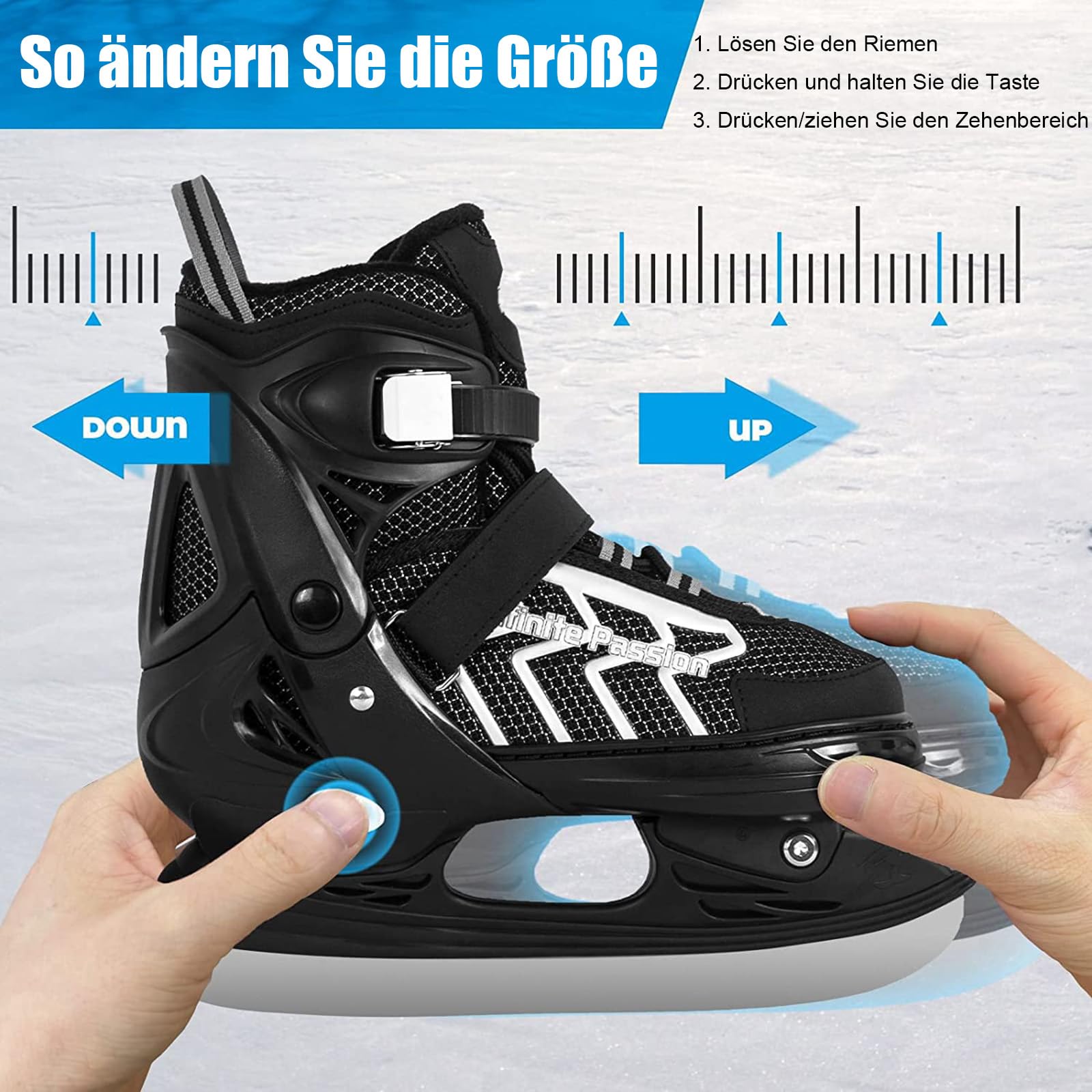 Patins À Glace Réglables Adultes Femmes Hommes, Patins À Glace en Acier Inoxydable, Patins À Glace avec Système De Laçage Rapide Et Boucle À Poussoir