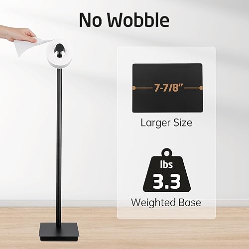 Miniatura 4 de KES Soporte de papel higiénico de 26.2 pulgadas para baño, soporte de papel higiénico de pie libre SUS304 de acero inoxidable negro mate,