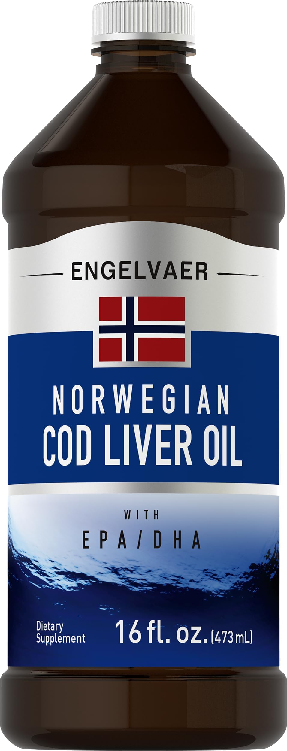 Cod Liver Oil Liquid | 16 fl oz | with EPA DHA | Engelvaer Norwegian | Non-GMO, Gluten Free Supplement