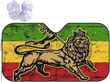 Vintage Lion of Judah Flag Windshield Sun Shade Car Front Window Sunshade Blocks Uv Sun Visor Shield Interior Protector for SUV Car Truck Medium