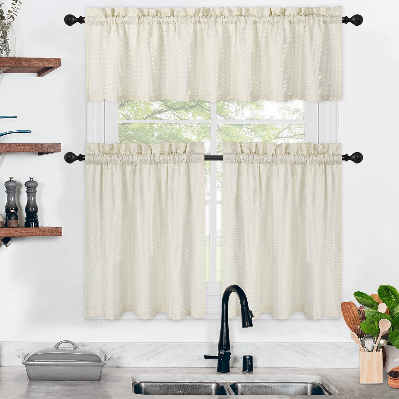 Buy IDEALHOUSE 3 Pieces Window Curtains and Valance Set for Bathroom Kitchen, Waffle Weave