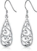Solid 18K Gold Over 925 Sterling Silver Dangle Earrings, Lightweight Filigree Teardrop Earrings/Silver Earrings, Gold Earrings for Women