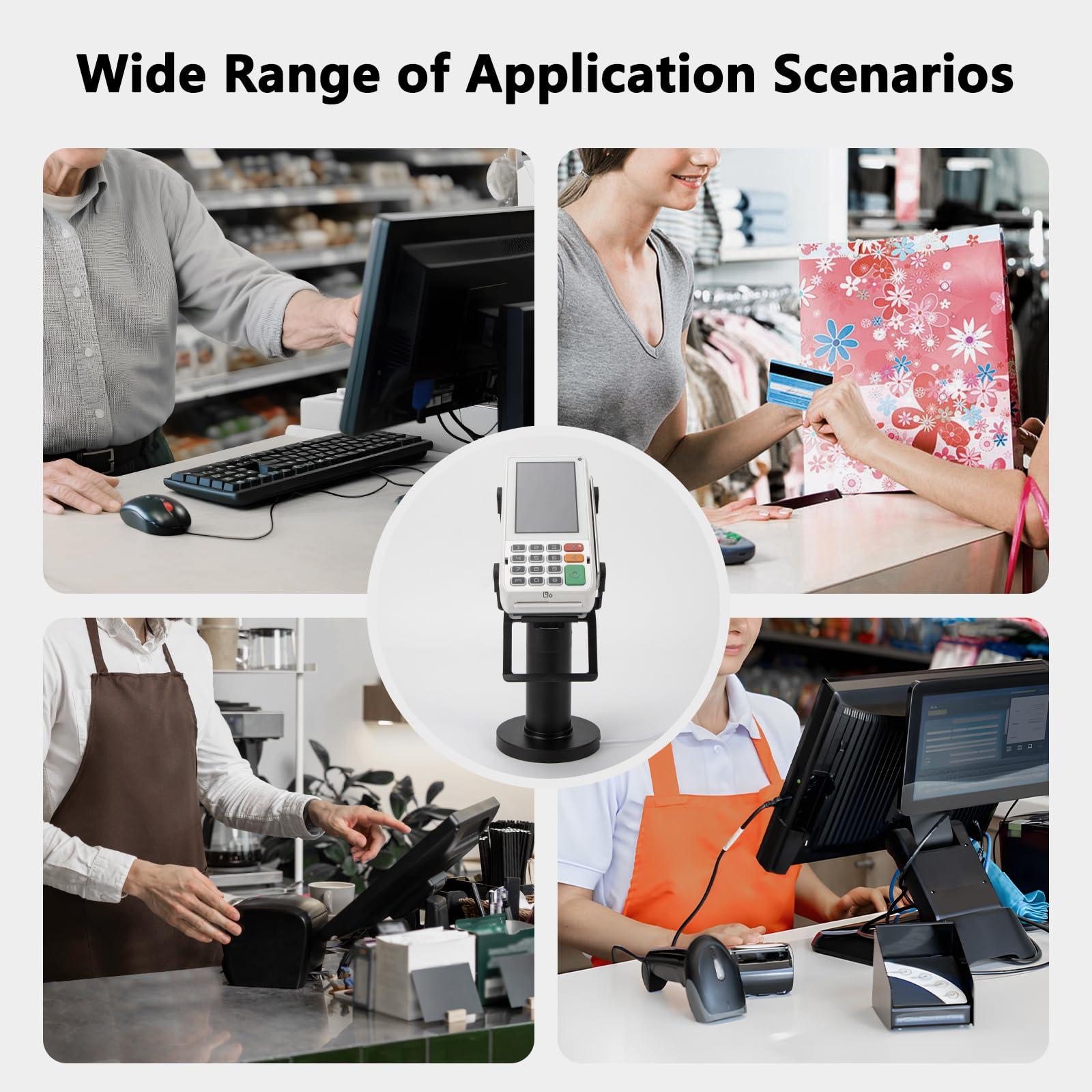 Supporto terminale quadrato per Pax A80 – Supporto terminale POS girevole e inclinabile alto 17,8 cm con installazione a vite/adesivo (kit completi), lettore di carte di credito supporto per