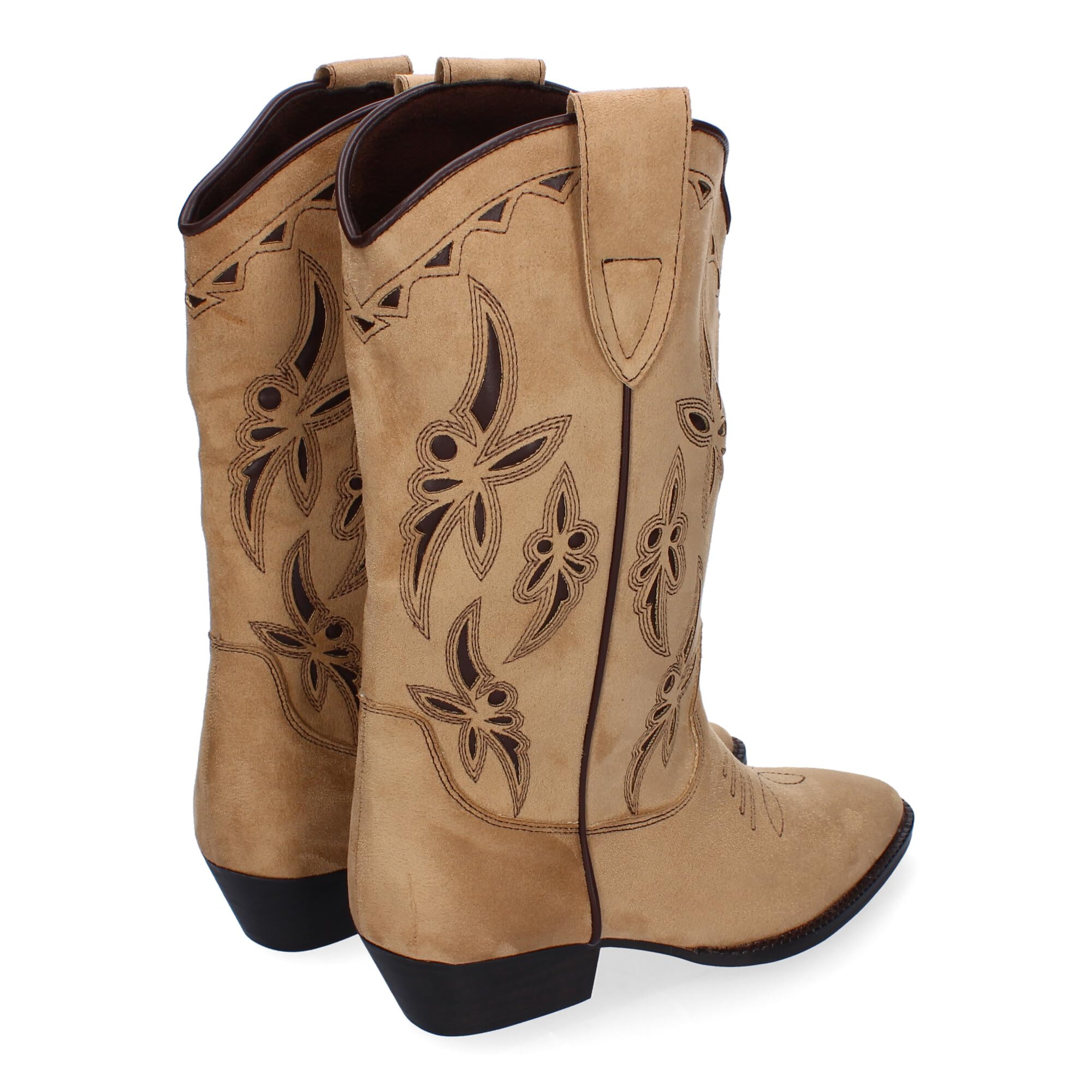 Botas de Mujer Elegantes con Tacon Campero y Adornos Bordados, Cierre Lateral con Cremallera, Puntera Fina