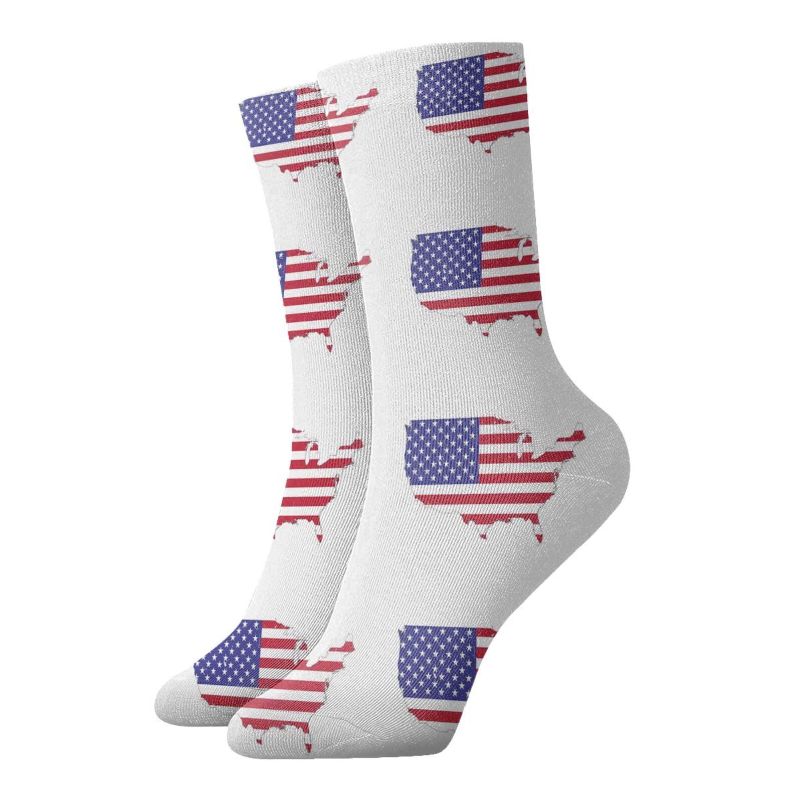 EdWal Usa Flag Map Print Fall Warm Crew Socks For Adults Couples Cushion Boot Socks For Running Hiking Athletic