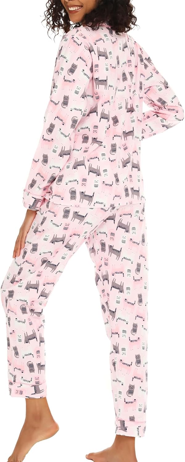 ENJOYNIGHT Womens Cotton Flannel Pajamas Set Long Sleeve Button Down Sleepwear Set - Image 5