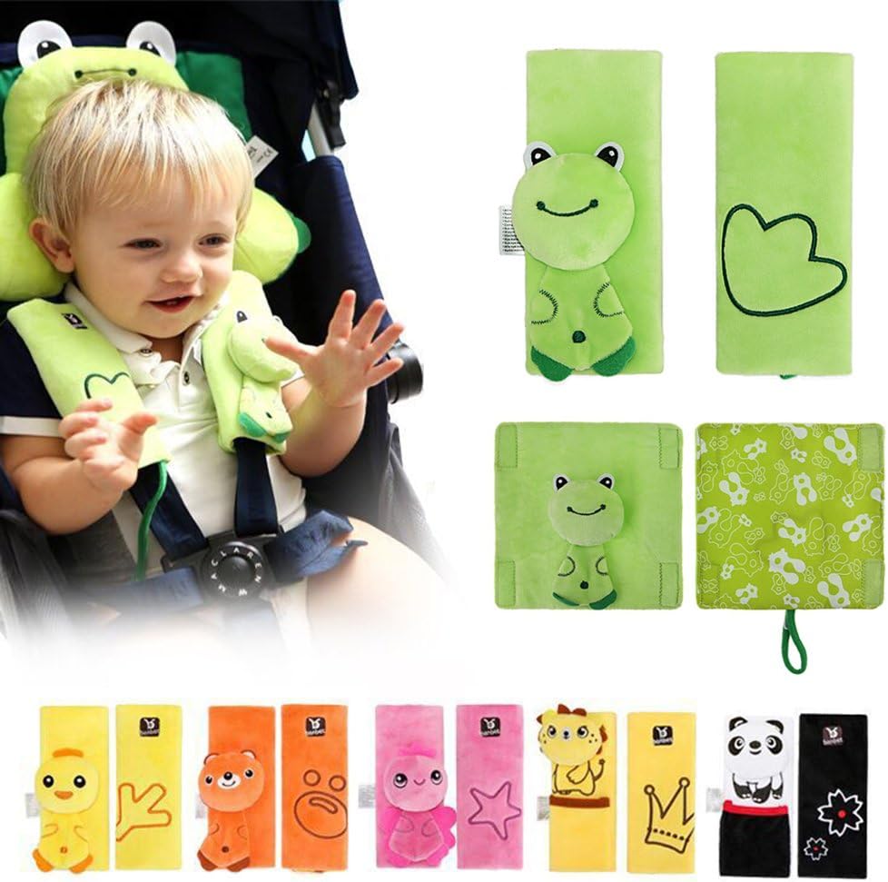 Baby Child Kids 1 Pair Stroller Cartoon Animal Safety Seat Belt Cover Protection Car Seats Strap Shoulder Pad Cushion Soft Accessories (Frog)