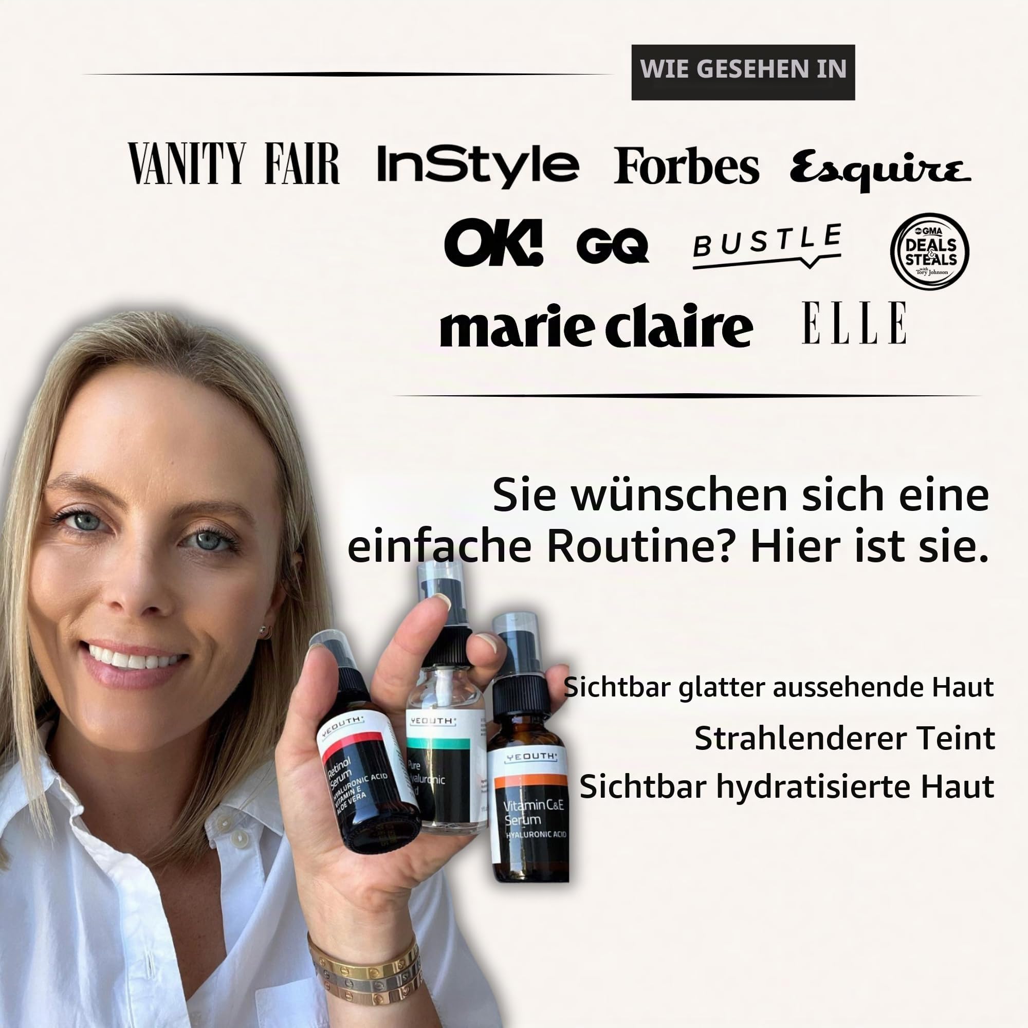 YEOUTH Vitamin C, Retinol & Hyaluron Serum - 3x30ml Gesichtsserum Set - Frauen & Männer Set - Hyaluronic Acid Retinol & Vitamin C für Gesicht