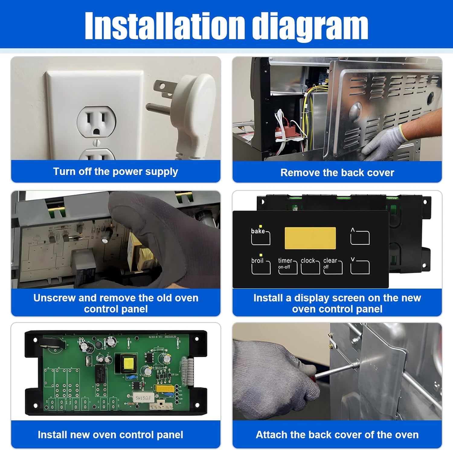316455410 Range Oven Control Board for Electrolux Kenmore, Gas Range 7 Button Control Board Clock 5304518661
