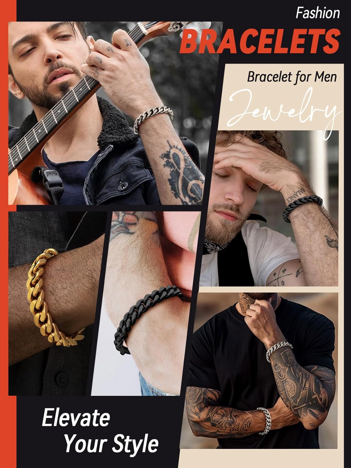 FaithHeart Cuban Link Bracelet for Men, Silver/Black/14K Gold Plated Stainless Steel Wrist Link Hip Hop Chain Bracelets, 5mm/7mm/9mm/12mm Width, 7.5"/8.3"/9" Length, with Gift Box - Image 8