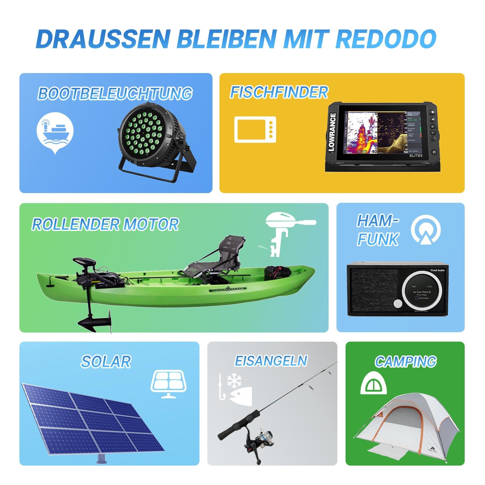 Redodo Smart Bluetooth 12V 50Ah LiFePO4 Lithium Batterie für Trolling Motor, Low-Temp Schutz, 10 Jahre Lebensdauer, leicht & tragbar Perfekt für RV, Solar, Boot, Marine, Camping