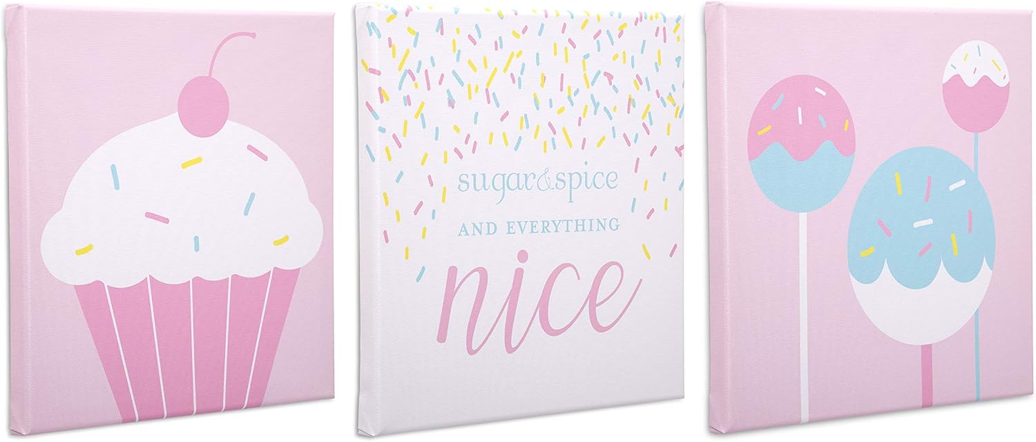 Delta Children 3-Piece Canvas Wall Art Set for Girls 12"x12", Cake Pops