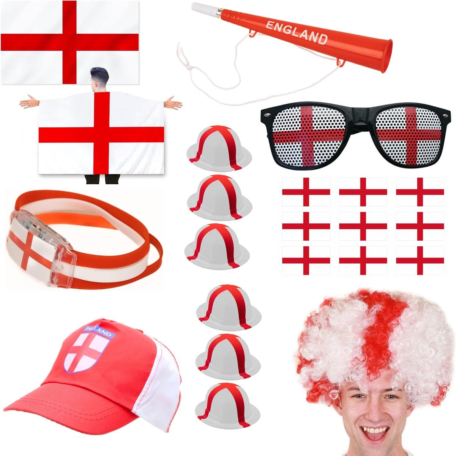 SHATCHISHATCHI 32PCS England St George Team Party Accessory Set For World Cup Garden Bar Restaurant Indoor Outdoor FIFA Fan Supporter